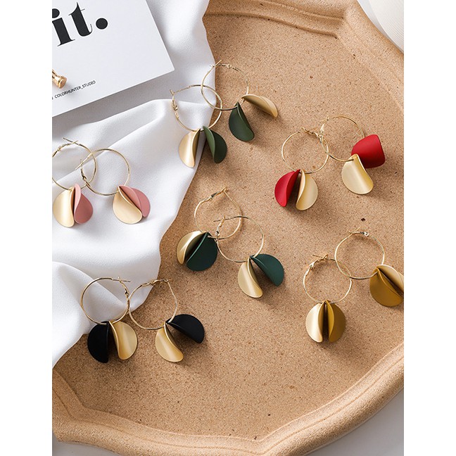 LRC Anting Tusuk Fashion Geometric Curved Metal Round Earrings D28145