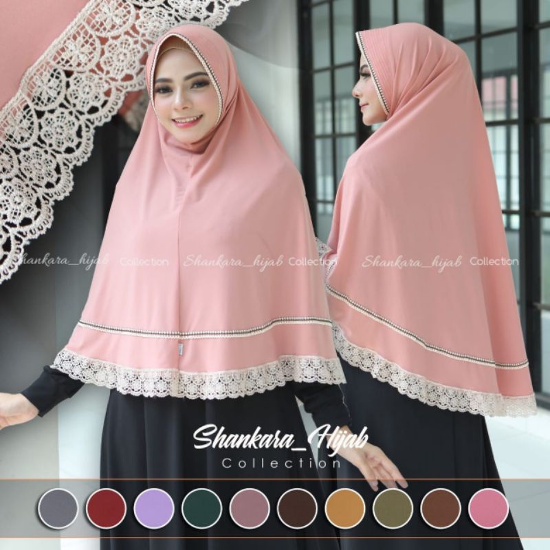 Hijab / Jilbab / Kerudung / Bergo / Khimar Instan Jersey Renda List Jumbo/ Renda Serut Model Bergo T