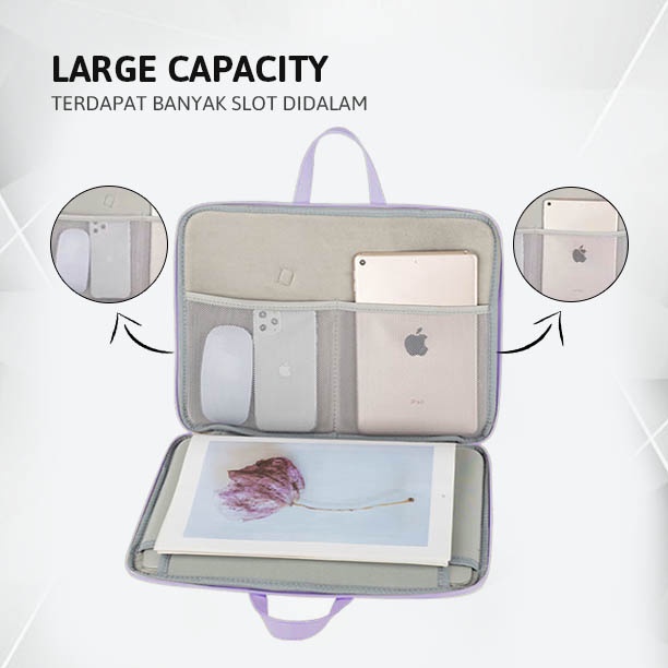 Sleeve Pouch Sarung Tas Bag Case Ipad Tab Tablet Macbook Air Pro Laptop Asus Acer Lenovo HP Huawei 11 12 13 14 15 inch Motif Gambar Kartun Cartoon Bear Beruang Warna Putih White Purple Ungu Cute Murah Korean Model Jinjing Tali Strap Waterproof Tahan Air