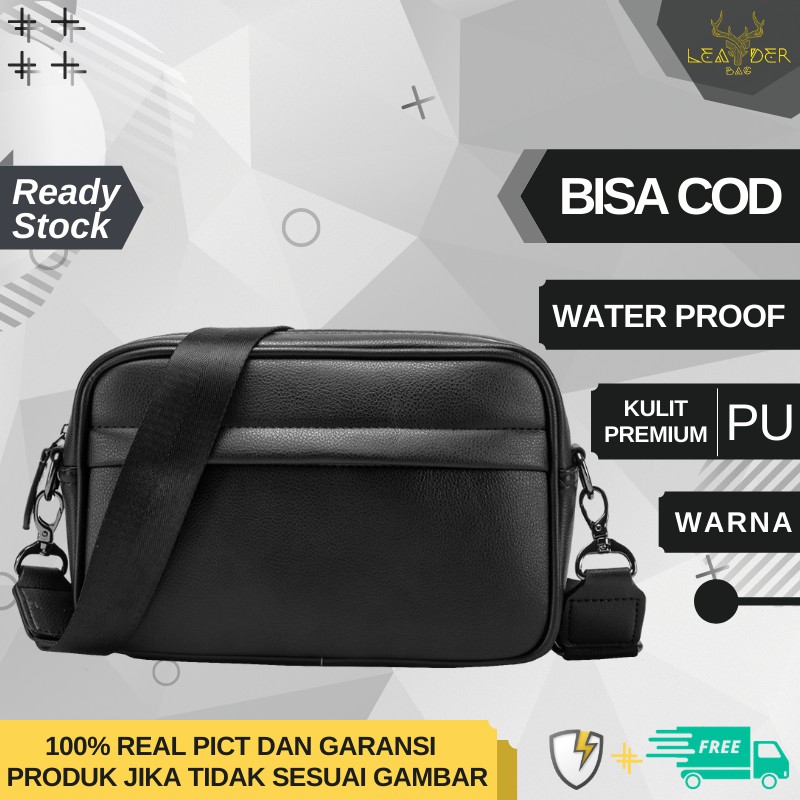 Tas Selempang Kulit Pria Original Distro Model Terbaru Waterproof Warna Hitam Atau Tas Cowok Import