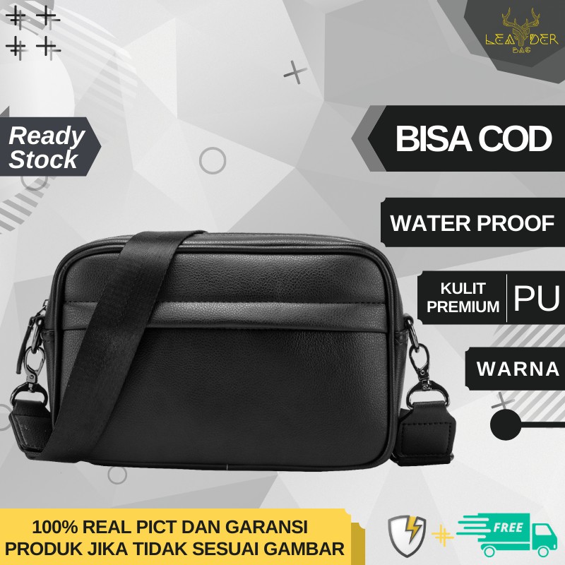 Tas Selempang Kulit Pria Original Distro Model Terbaru Waterproof Warna Hitam Atau Tas Cowok Import