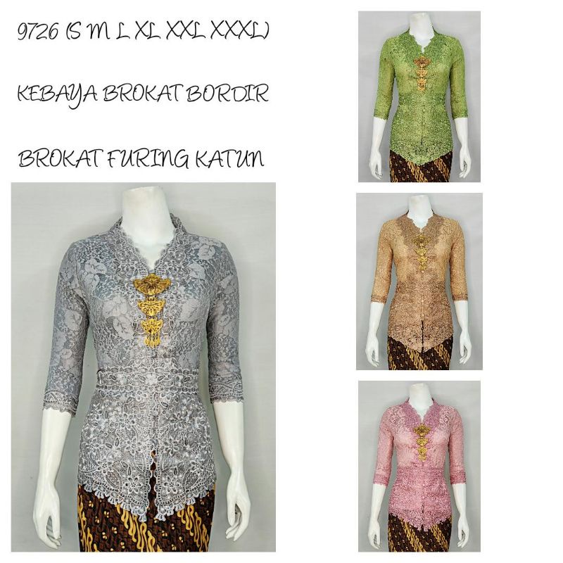 CM9RB Indah KEBAYA BROKAT BORDIR ENCIM MODERN LENGAN 7/8 BORDIR SENADA Furing Katun S M L XL XXL XXX