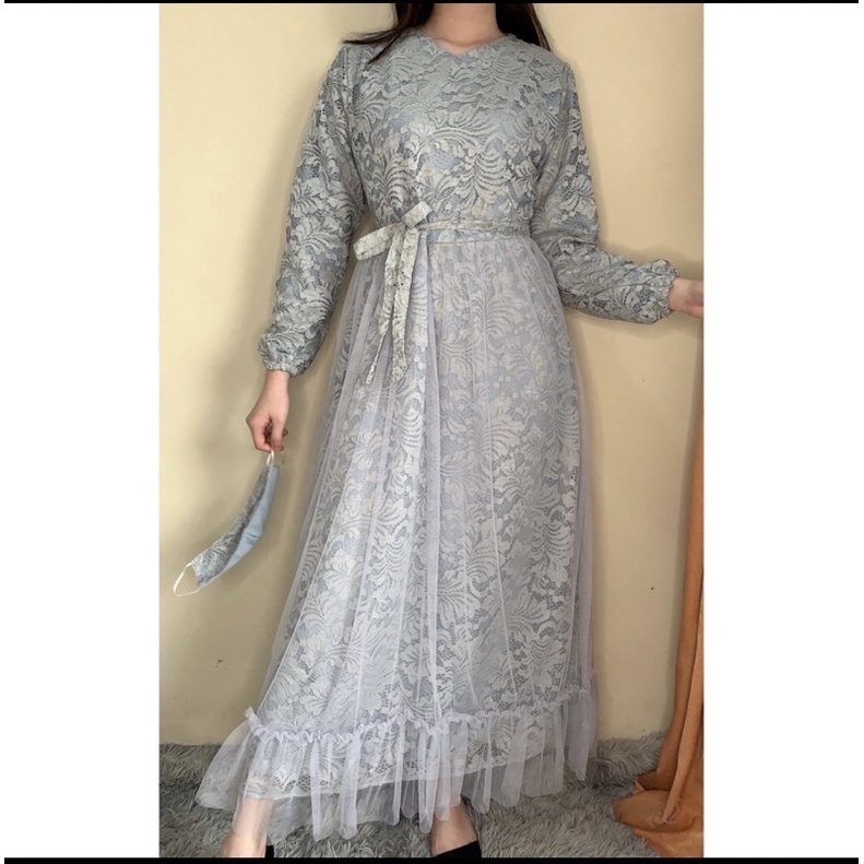 Ken-259B Busana Lebaran Gamis brukat kondangan Longdress Wedding Long Dress hijab Muslim Wanita mewah premium Non Glitter free tali