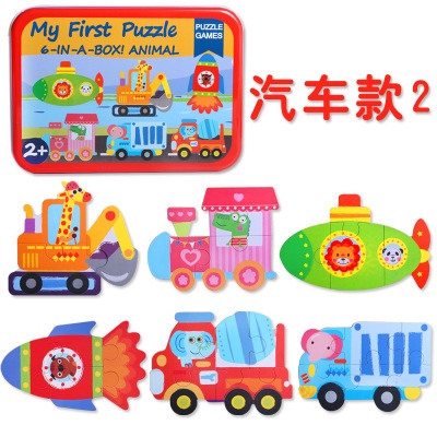 Mainan Edukasi Dini Bayi / Anak Puzzle Jigsaw Kayu Kartun Hewan Lalu Lintas