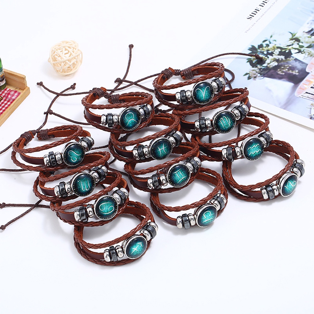 Hu Hu Hu Hu Hu Alat Bantu Pasang Kacamata♡ Gelang Tali Rantai Adjustable Desain 12 Rasi Bintang Gaya Retro Untuk Pesta