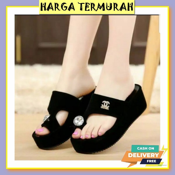 Sandal Wanita Korea Pesta Sendal Branded Perempuan Tertutup G7B1 Hak Cewek Empuk Selop Putih Tinggi 