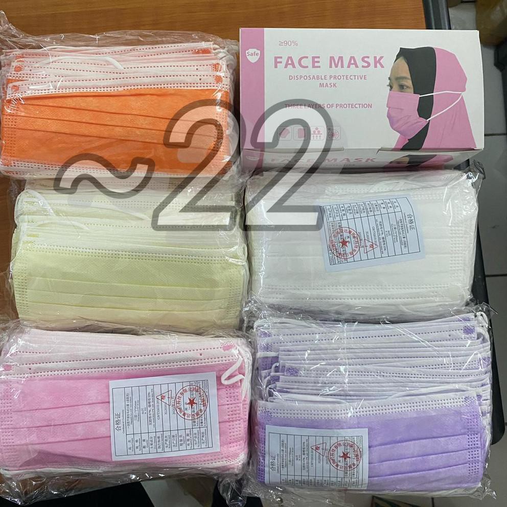 Past1 Ad4 MASKER 3PLY HIJAB HEADLOOP WARNA WARNI 3 PLY FACEMASK IMPORT ISI 50PCS C0de@r1v5 Kirim Lan