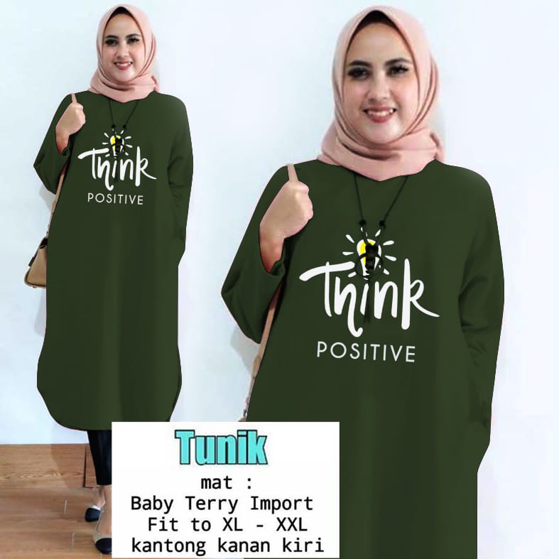 TUNIK THINK POSITIVE / TUNIK POLOS/ TUNIK CEWEK / TUNIK PANJANG / TUNIK MOTE / TUNIK MAMACHI