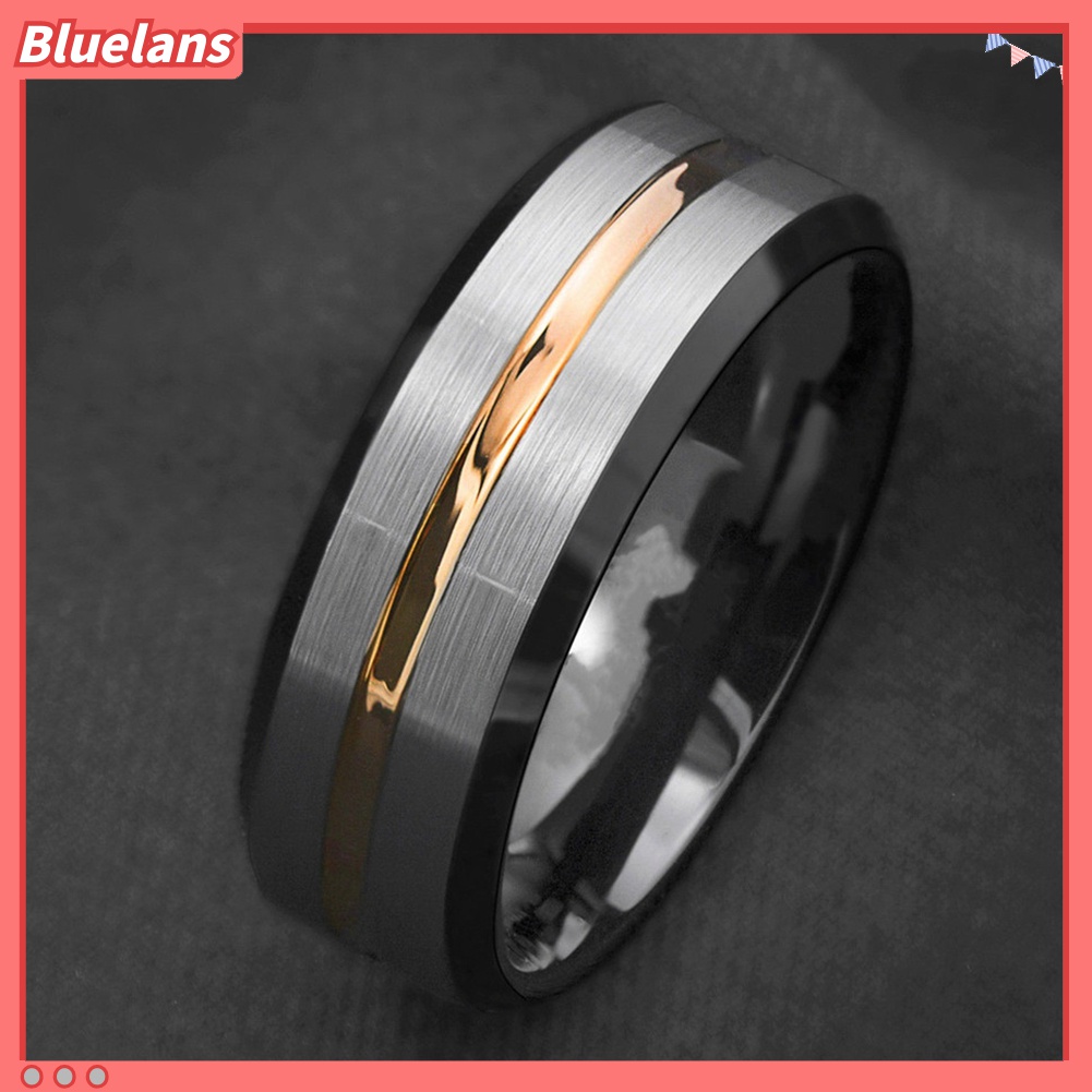 Cincin Bahan Titanium Steel Motif Garis Untuk Pria