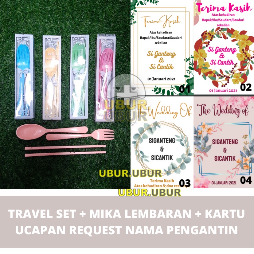 Souvenir Sendok Garpu Sumpit Travel Set Sovenir Hadiah Pernikahan Wedding Ulang Tahun Event Gimik Murah Unik-MIKA KUT PAKAI NAMA