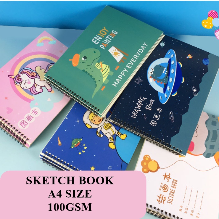 [ORGM] Buku Gambar Buku Sketsa Ukuran A4 100gsm Motif Dino Unicorn 60 halaman