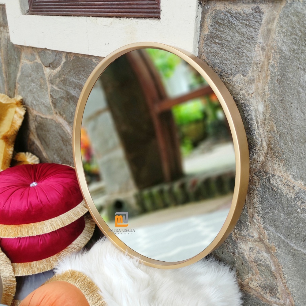 Cermin Bulat 50cm Gold -  cermin wastafel - Pigura Bulat Jati - Cermin Bulat Jati - Cermin pigura hi
