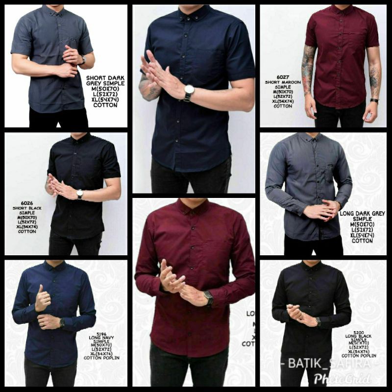 Kemeja Lengan Panjang &amp; Pendek Pria Slimfit Cowok Cewek Shanghai Grandad Merah Maroon Polos