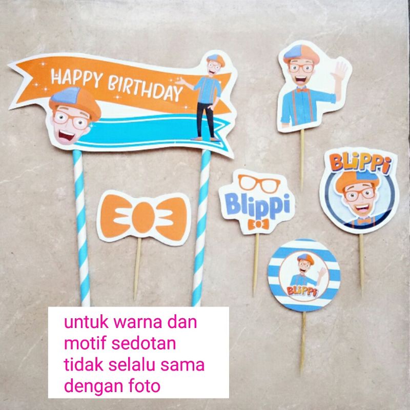 topper toper tusukan hiasan kue cake nasi tumpeng ulang tahun happy birthday karakter blipi blippi