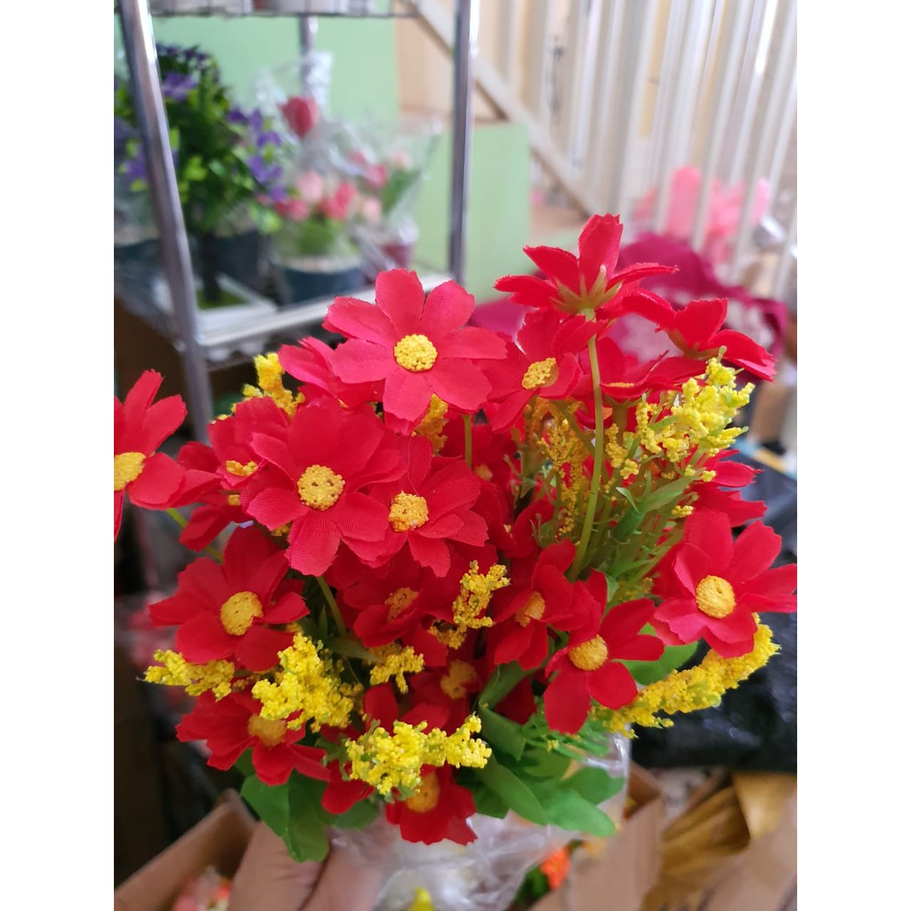 BUNGA CRYSANT / BUNGA KRISAN ARTIFICIAL / BUNGA PLASTIK CRISAN / BUNGA MAWAR-MERAH