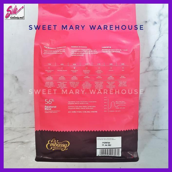 

SAKMACOKLAT- EMBASSY CHOCOLATE EQUATORIAL BLEND 56% 250GR DARK COUVERTURE TULIP -MAKANAN-MINUMAN.