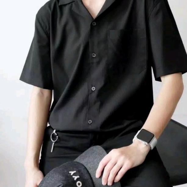 kemeja pria oversize / kemeja pria santai polos lengan pendek
