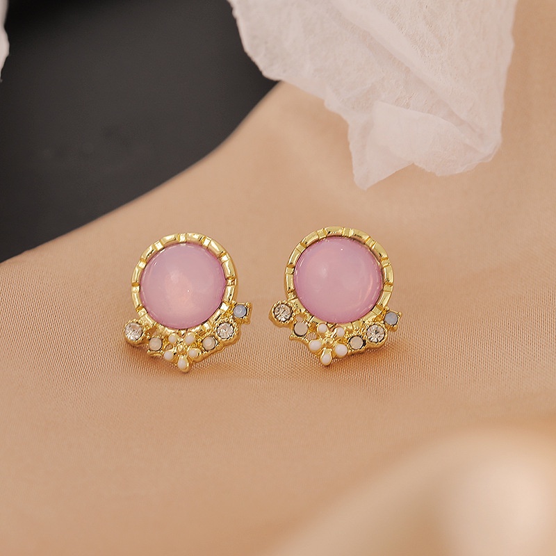 Sterling silver jarum Korea pink cat eye online influencer halus 2021new anting-anting kecil anting