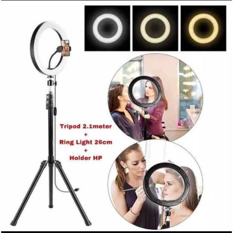 RING LIGHT + TRIPOD 2.1M LAMPU TIKTOK LED KONTEN MULTIFUNGSI