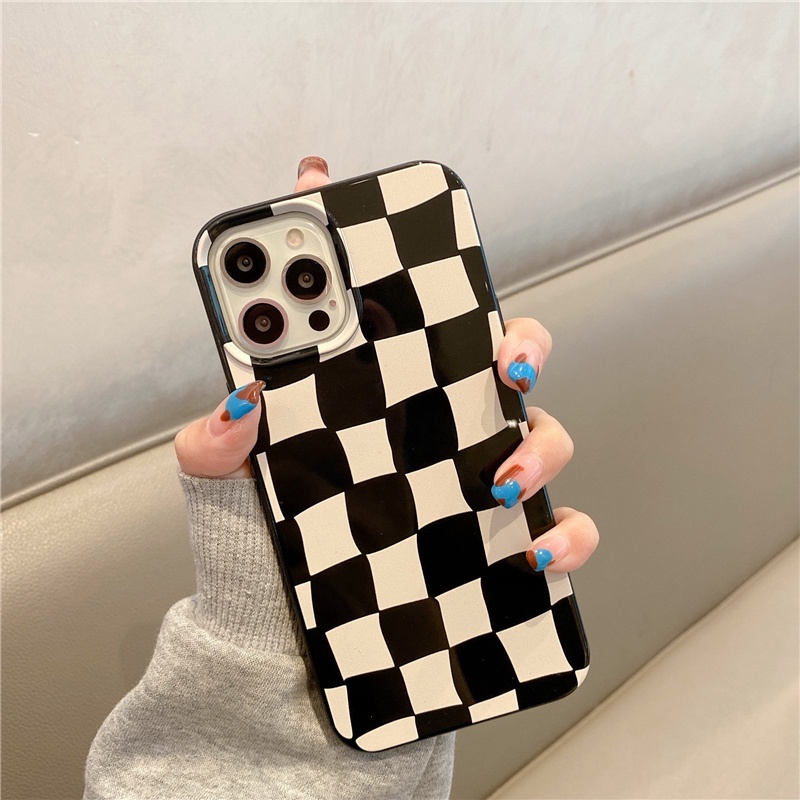 Case Pelindung Motif Kotak-Kotak Hitam Dan Geige Untuk Iphone 13 8 7 Plus SE2 XS XR 12 Mini 11 PRO MAX