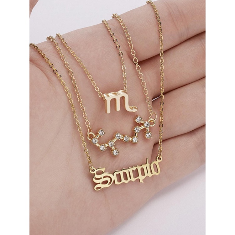 3pcs / Set Kalung Liontin 12 Zodiak Bintang Bahan Kardus Warna Emas / Silver