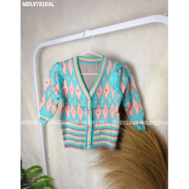 MDLV ~ S001 TRIBAL KNIT CARDIGAN // CARDIGAN RAJUT LENGAN PENDEK CEWEK // FASHION IMPORT WANITA