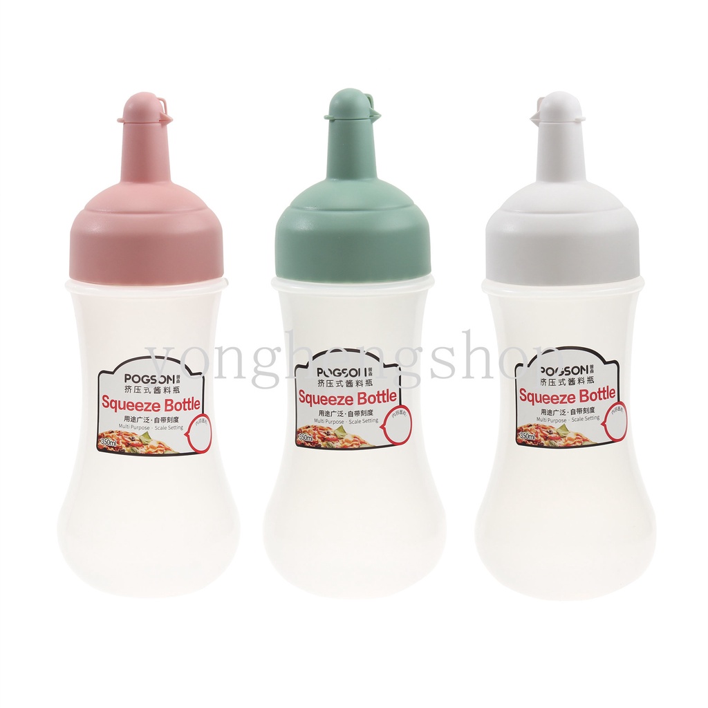 Botol Remas 350ml Bahan Plastik Dengan Skala Untuk Saus Mustard / Madu / Minyak Zaitun / Salad