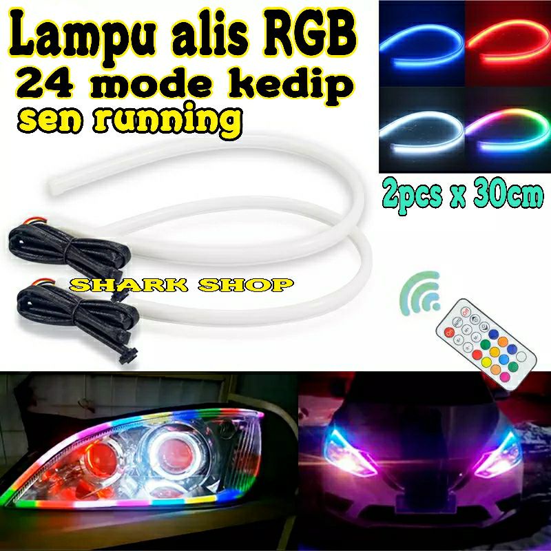 Lampu alis RGB remot control sen running  ukuran 30cm dan 60cm nyala RGB+remot 20mode nyala running