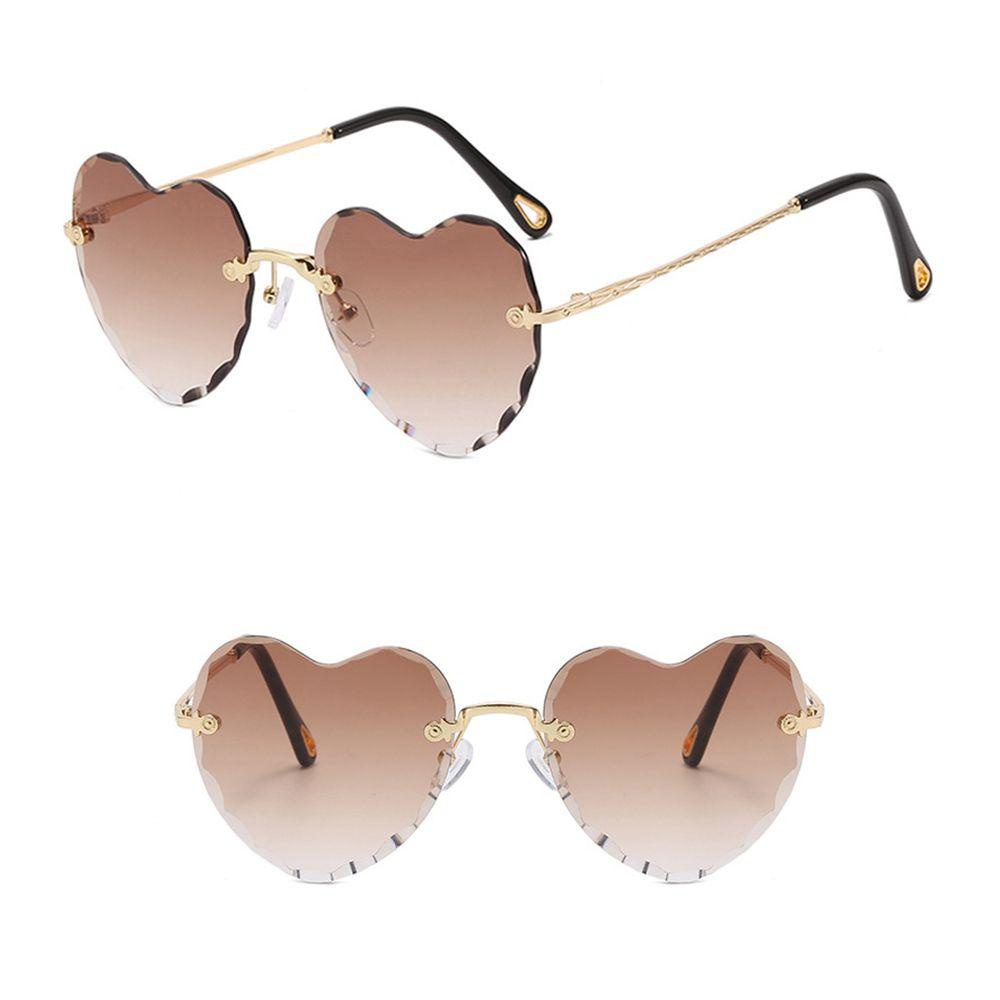 Lily Heart Sunglasses UV400 Bingkai Logam Tipis Kacamata Berbentuk Hati Tanpa Bingkai