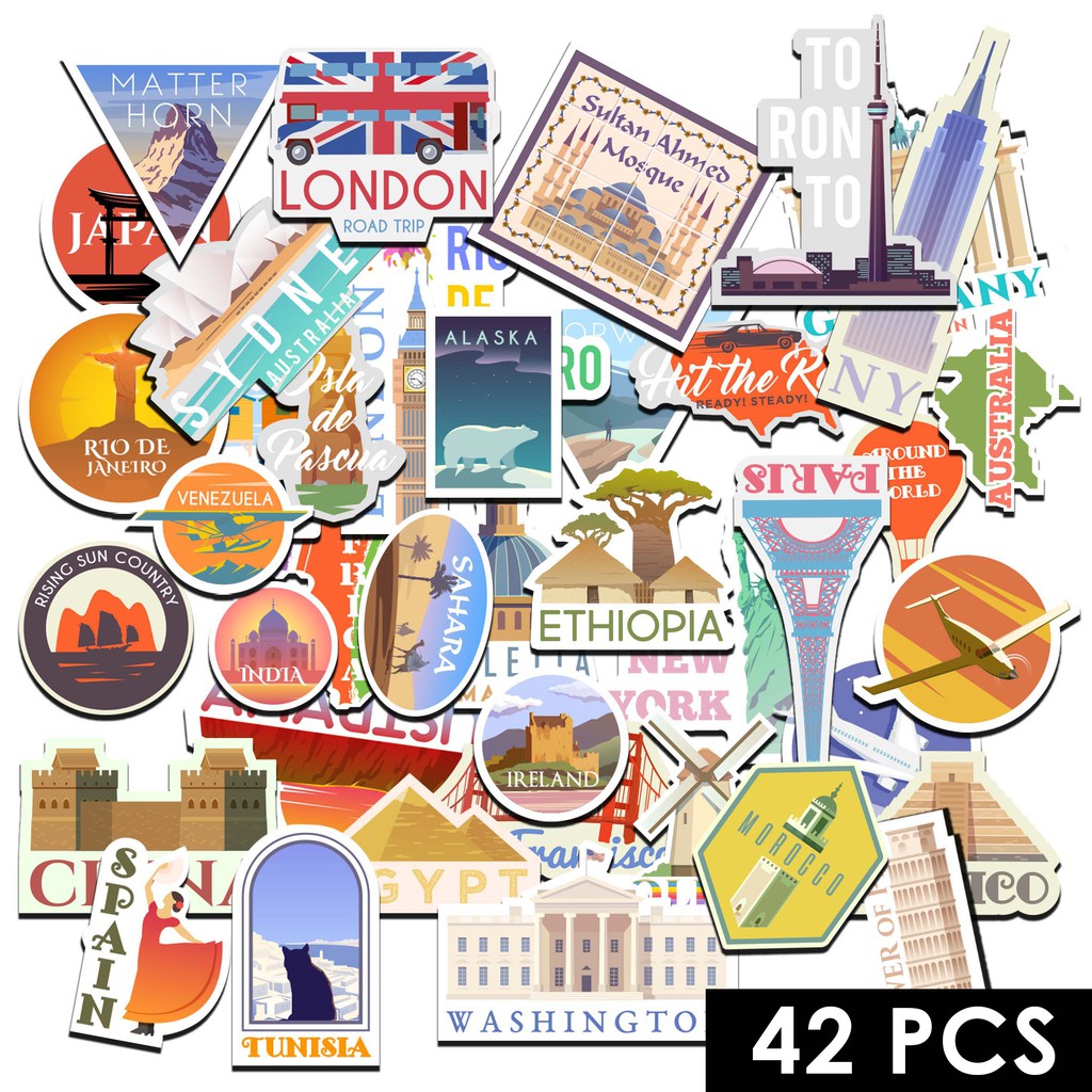 

(HNR)42 Pcs Stiker Motif NEGARA untuk Dekorasi Scrapbook / Jurnal / Diary / HP / LAPTOP ST202