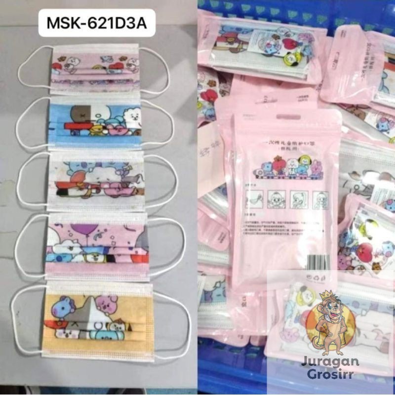 JG - MASKER ANAK BTS -  MASKER 3 PLY ANAK MASKER BT21 MASKER EARLOOP ANAK