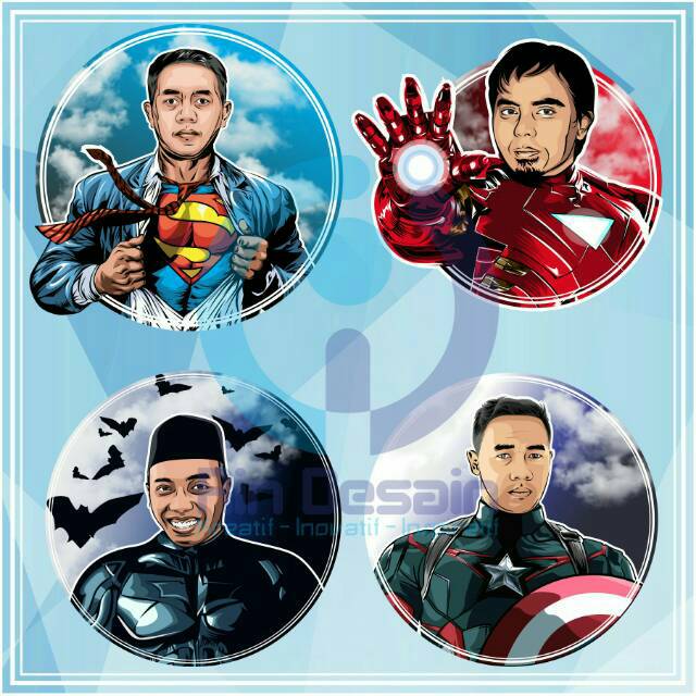 Karikatur Superhero Pigura Kaca Superhero Kartun Vector Wajah Kado Ultah Kado Unik Shopee Indonesia