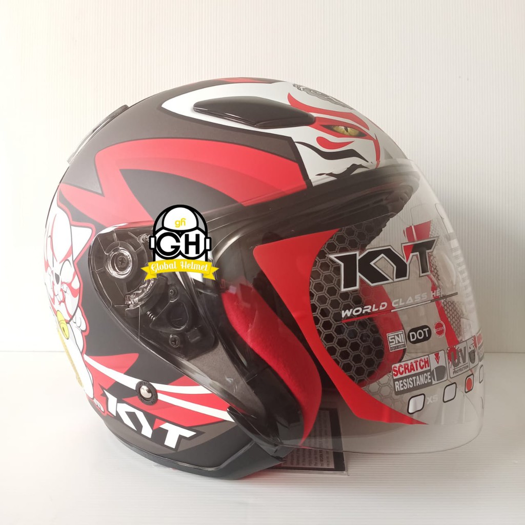 HELM HALF FACE KYT DJ MARU KYT DJMARU MOTIF KABUKI CAT MATT GUNMETAL