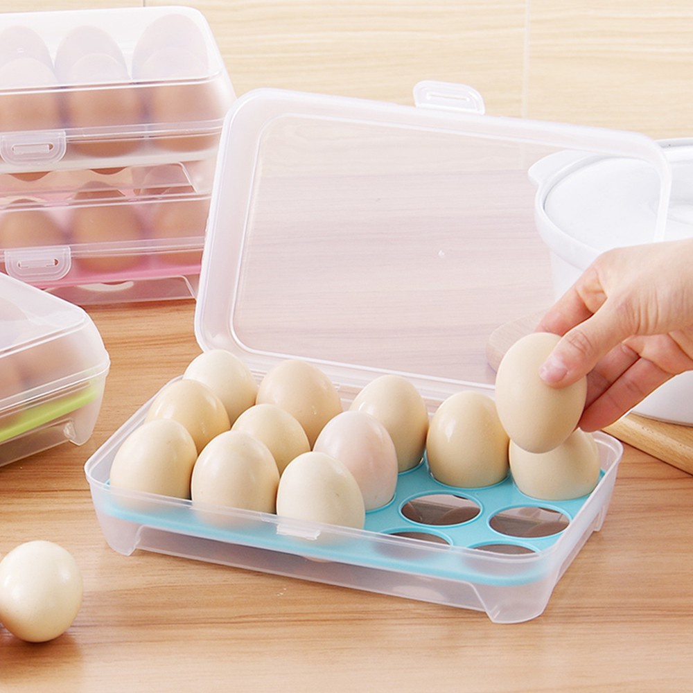 Tempat Box Telur 15 Lubang - Tempat Penyimpanan Telur isi 15 Sekat - Box Telur - Egg Box Storage Organizer