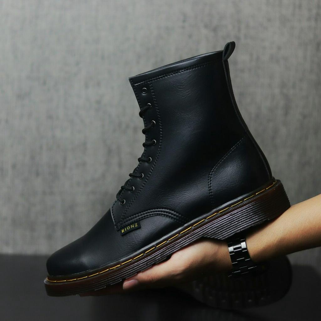 RIONZ x PARGAS BLACK BROWN - Sepatu Boot Pria Fashion Kasual Formal Boots Cowok Hitam Coklat Kulit PU PDH Docmar Casual Gaya Kekinian Trend Terbaru Terlaris Murah