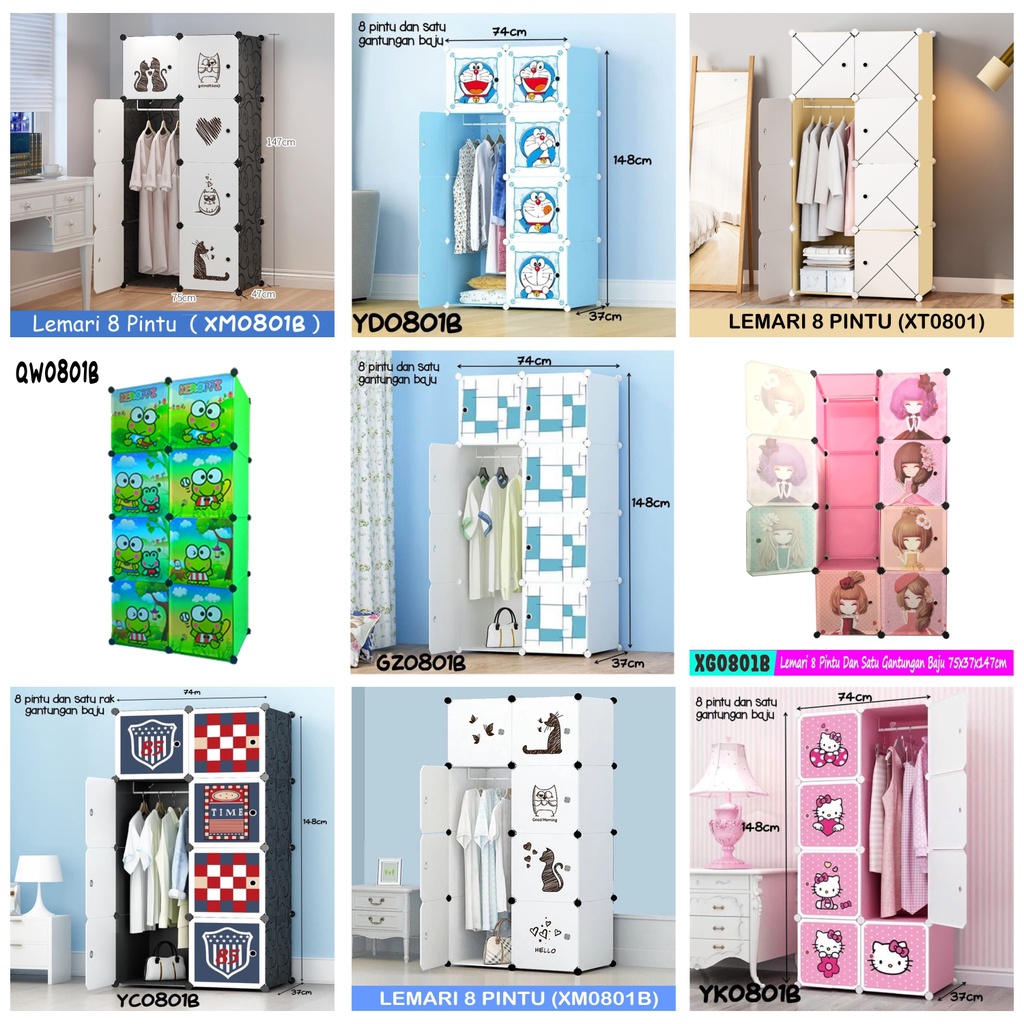 Lemari baju Lemari serbaguna Lemari 8 pintu Lemari pakaian Lemari portable - Unikdekorasi