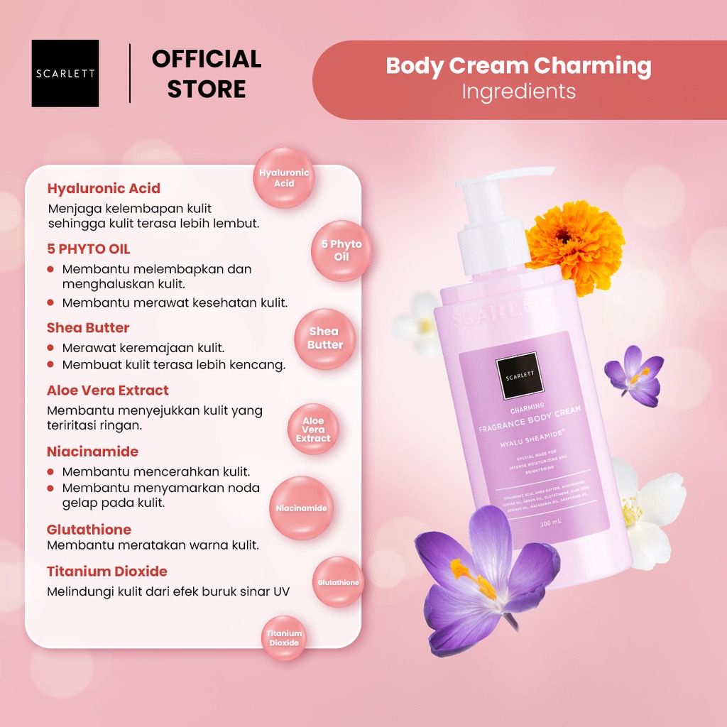 BPOM Scarlett Whitening Charming Series Body Serum Cream Lotion Shower Scrub Pencerah Pemutih Kulit Badan