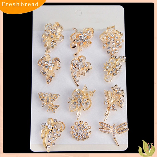 [ TERLARIS]12Pcs Women's Rhinestone Hollow Flower Butterfly Bridal Scarf Lapel Brooch Pins