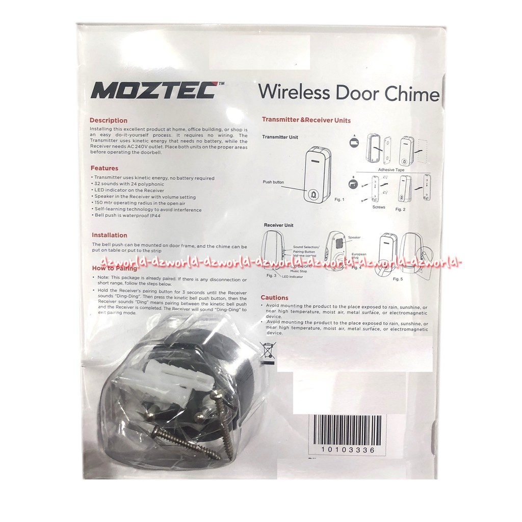 I-Klic Wireless Wireless Door Chime Bell Pintu Bel Tanpa Kabel Isi 1 Bel Pagar I-click Iklic I Klic Moztec Tanpa Batrai Baterai