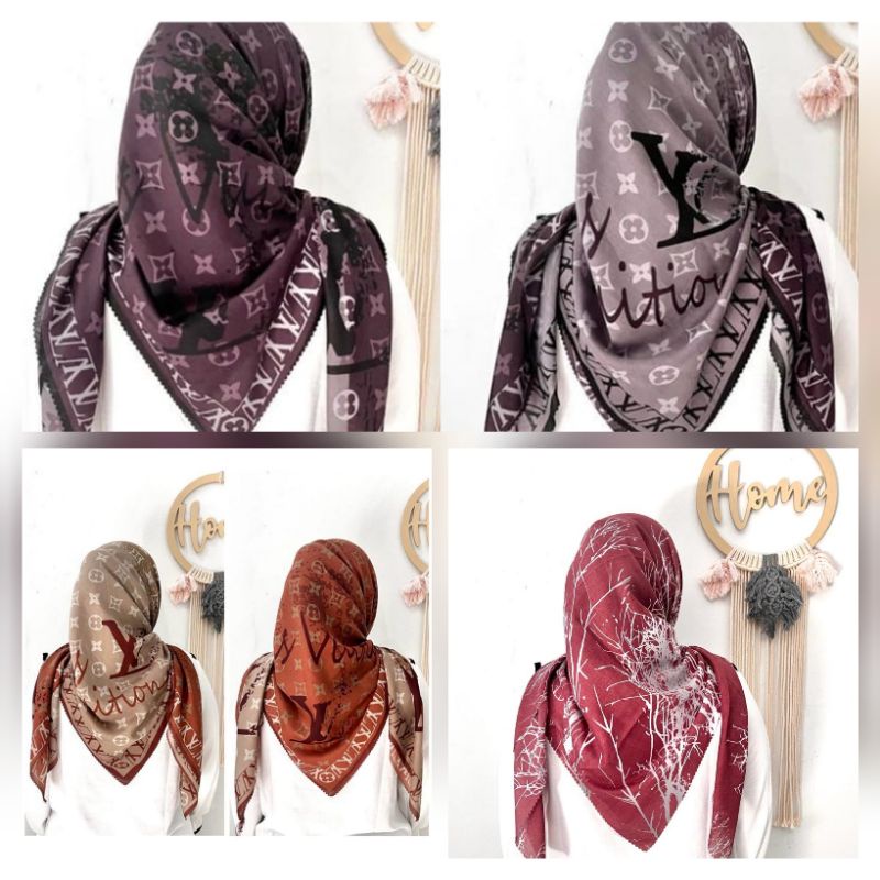 (COD) Kerudung segi empat motif lv series terbaru/hijab voal premium