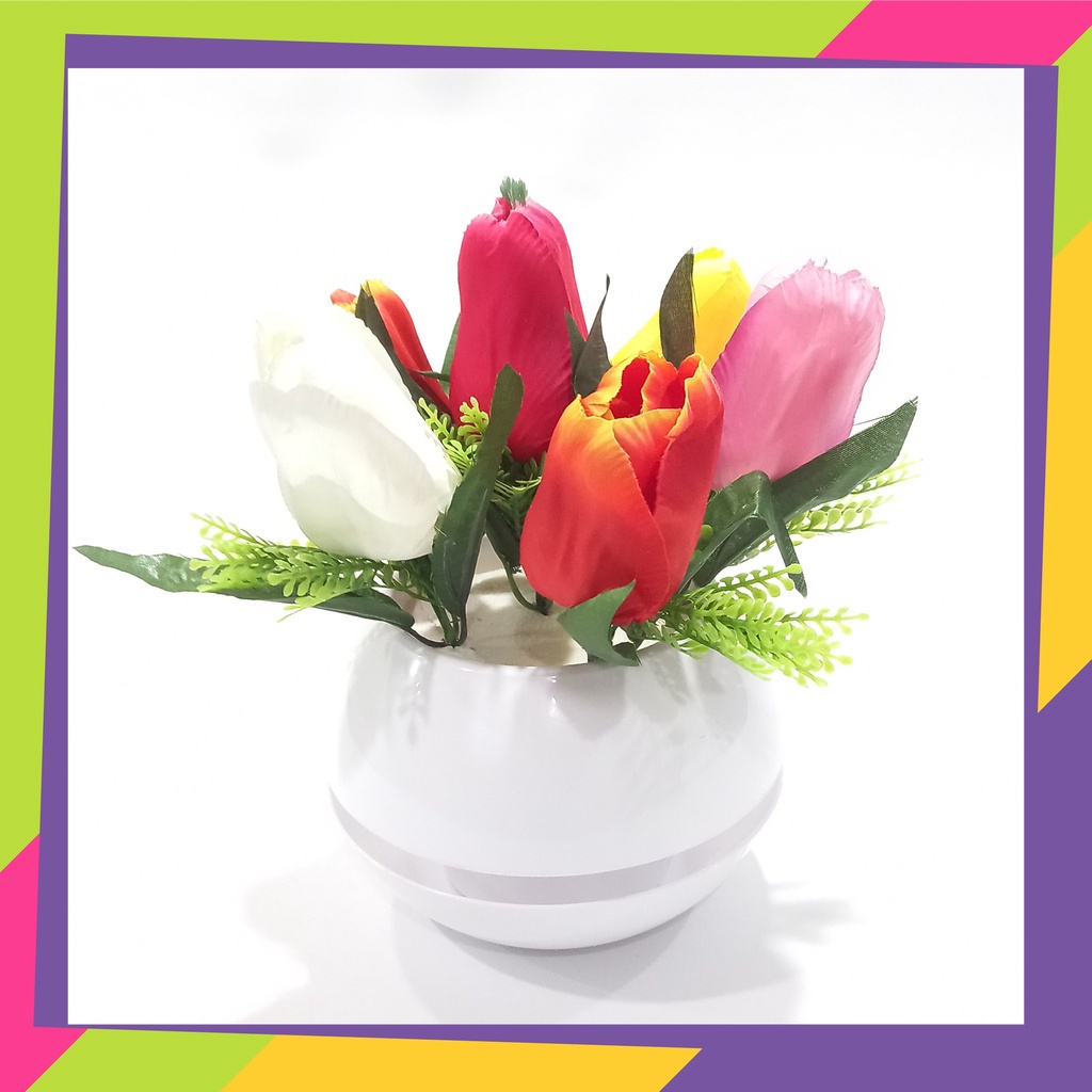 1643PBAD1 / Pot bunga plastik bola plus bunga Artificial hias tulip gaya Nordic