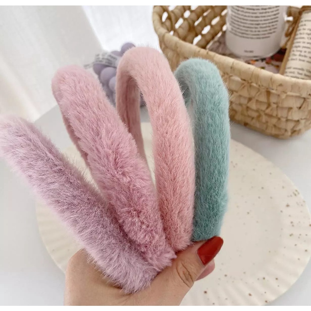 Super Lembut Headband Hairclip Bandana Bando Korea Bulu / Korean Faux Fur Headband Bulu/ Bando Masker Bulu F616