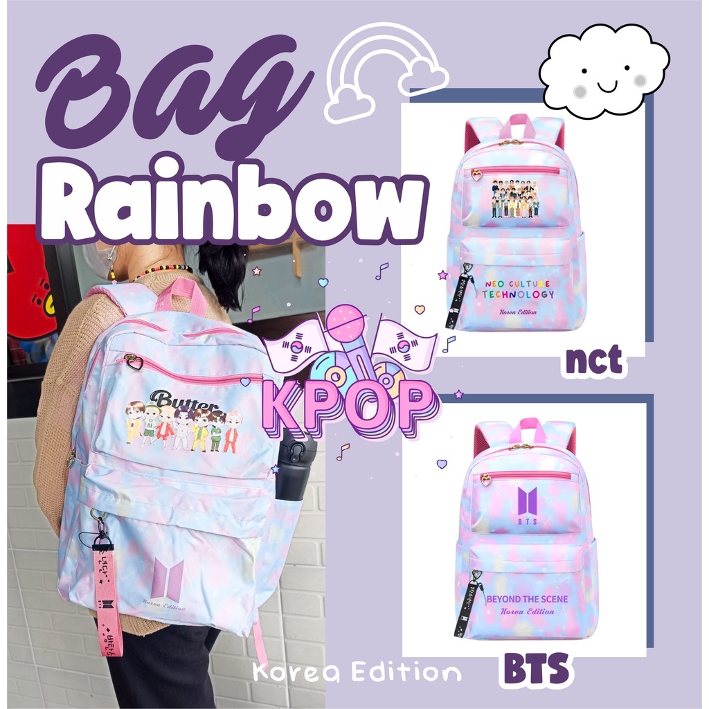 Tas Ransel Sekolah Anak Kpop Rainbow BTS NCT Tas Punggung