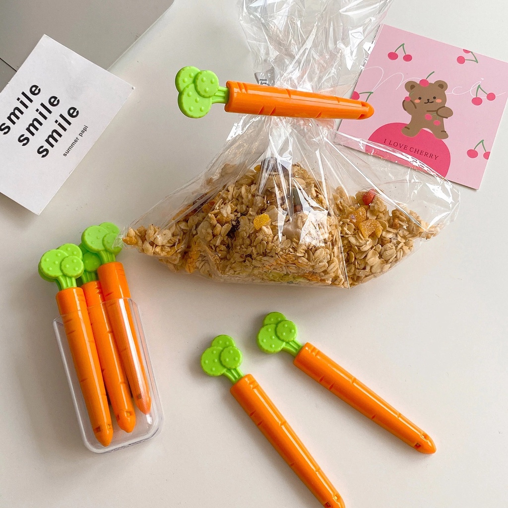 5pcs / Set Klip Segel Kantong Makanan Bentuk Wortel Reusable Untuk Kulkas