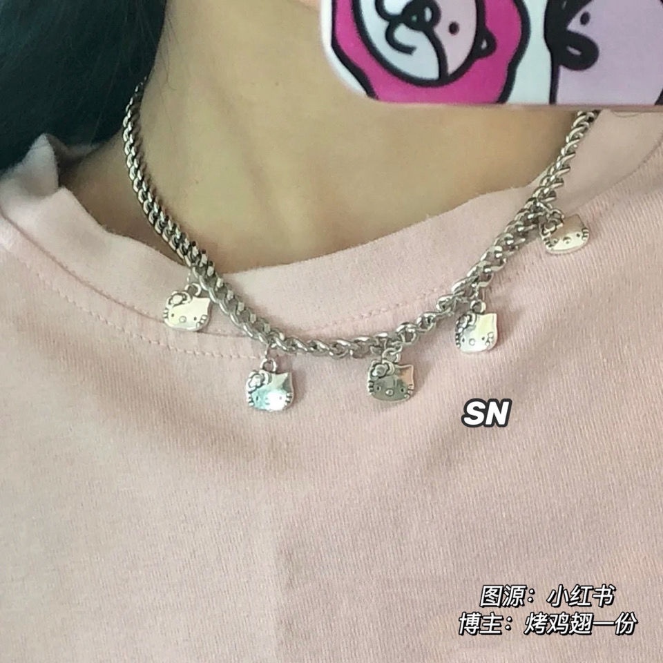 Hello Kitty kalung retro manis panas gadis Hip Hop disco aksesoris mahasiswa lucu Hello Kitty kalung