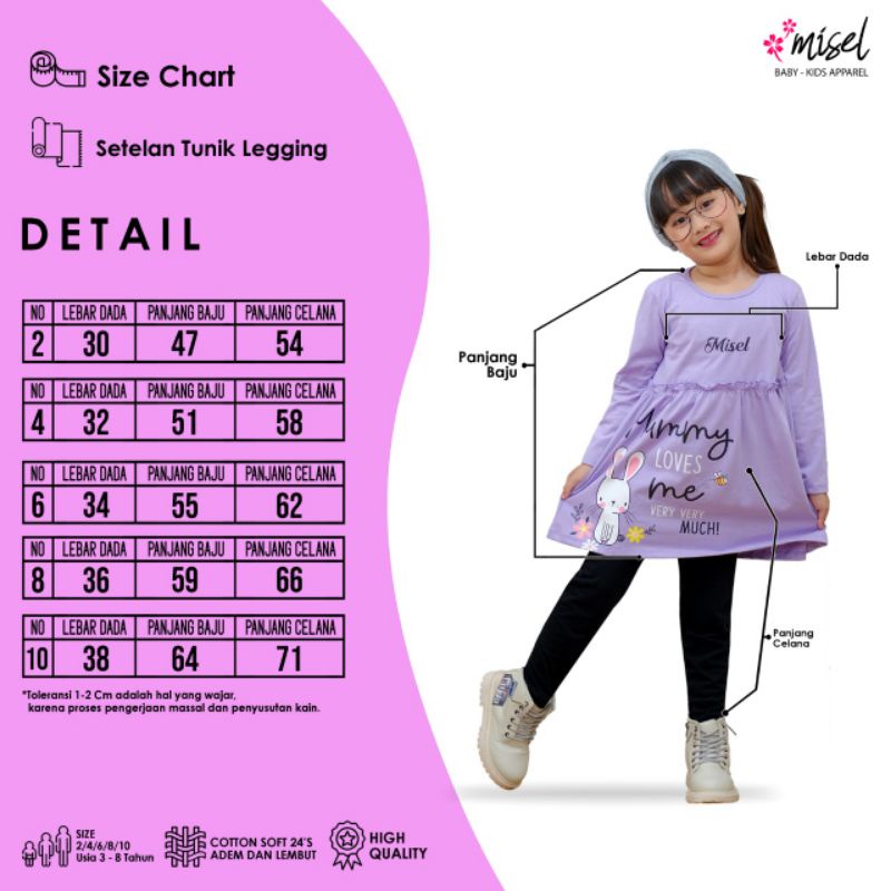 Set Setelan Baju Dress Tunik Kaos Legging Anak Perempuan Cewek Lengan Panjang Misel Long Tunik Terbaru Usia 2 3 4 5 6 7 8 Tahun