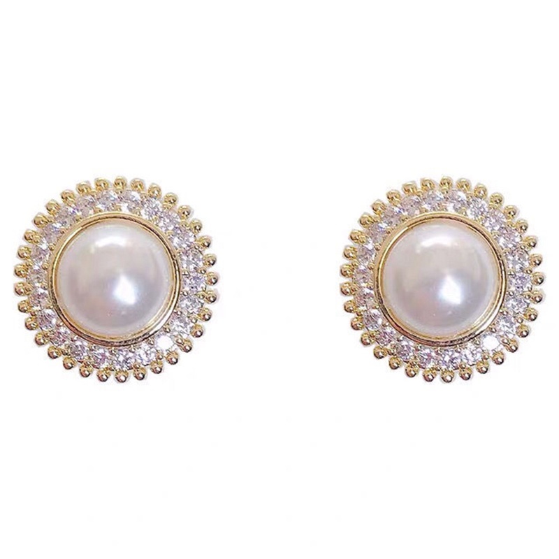 Anting Tusuk Gantung Bahan Sterling Silver 925 Desain Geometri Hias Mutiara + Berlian Imitasi Untuk Wanita