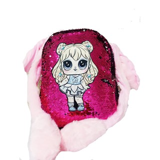  Tas  Ransel Bunny head LED  Tas  anak sequin usap kuping 