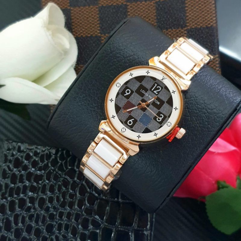 (Y)JAM TANGAN LV FASHION WANITA RANTAI KOMBI MIKA FREE BOX(COD)