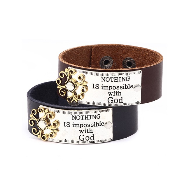 LRC Gelang Tangan Fashion Alloy English Letter Leather Wide Bracelet F5230X